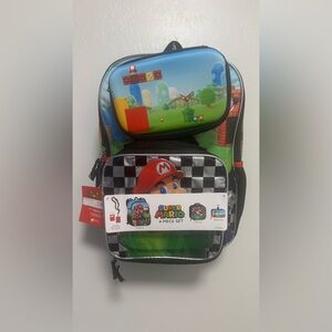 Nintendo Mario Kids Backpack 4 Pieces Set - Blue and Green